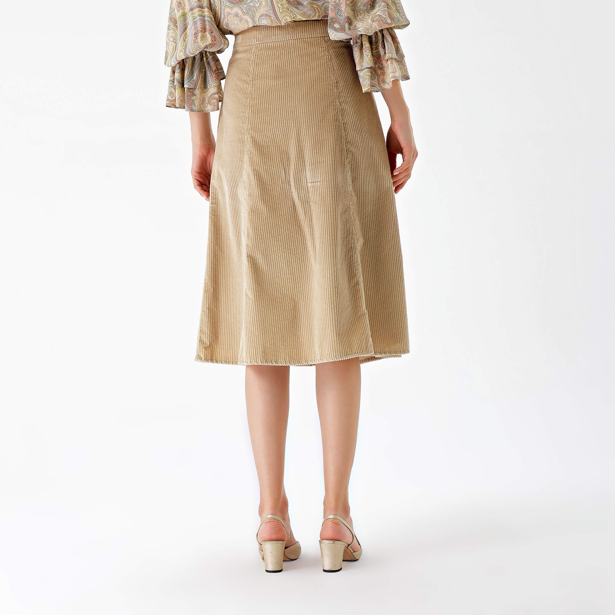 Etro-Beige Velvet Buttoned Front Midi Skirt